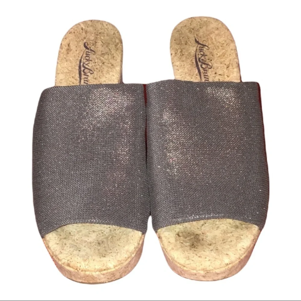 Lucky Brand Cork Wedged Heel Slide Sandals Women’s Brown Open-Toe Mule 6M